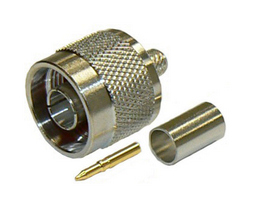 N-type male solder pin, crimp connector for RG59 single core coaxial cable, DC-11 GHz, 50 Ohms – tri-metal plated
